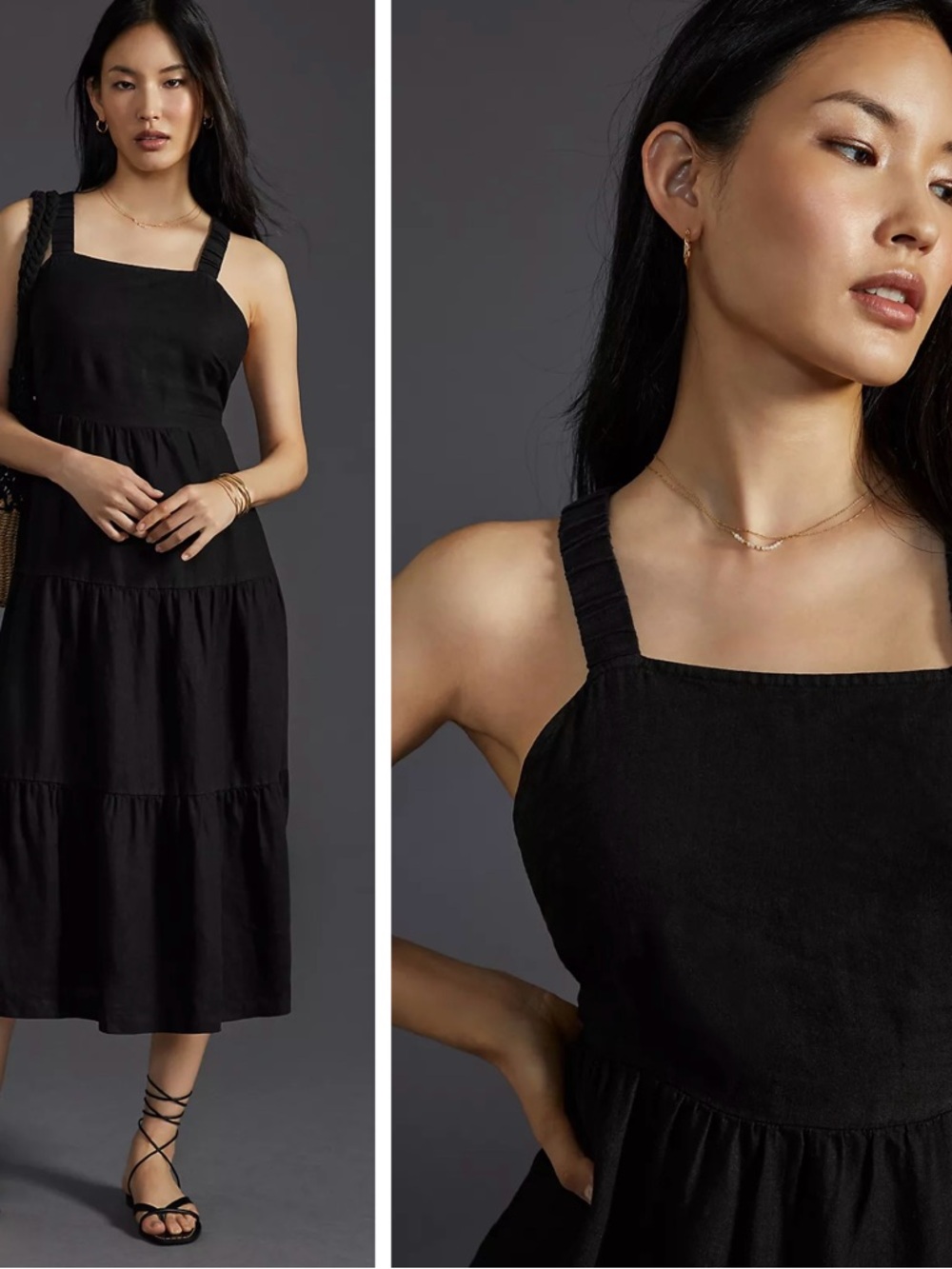 Anthropologie Cloth & Stone Cross-Back Linen Midi Dress in Black